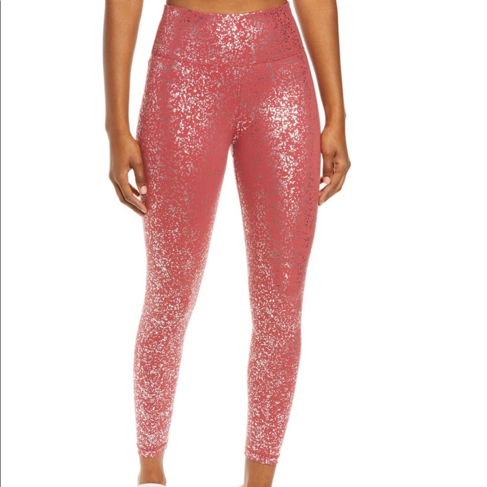 Sweaty Betty Goddess 7/8 Workout Leggings Pink Terrazzo Red High Waist NWT Shine